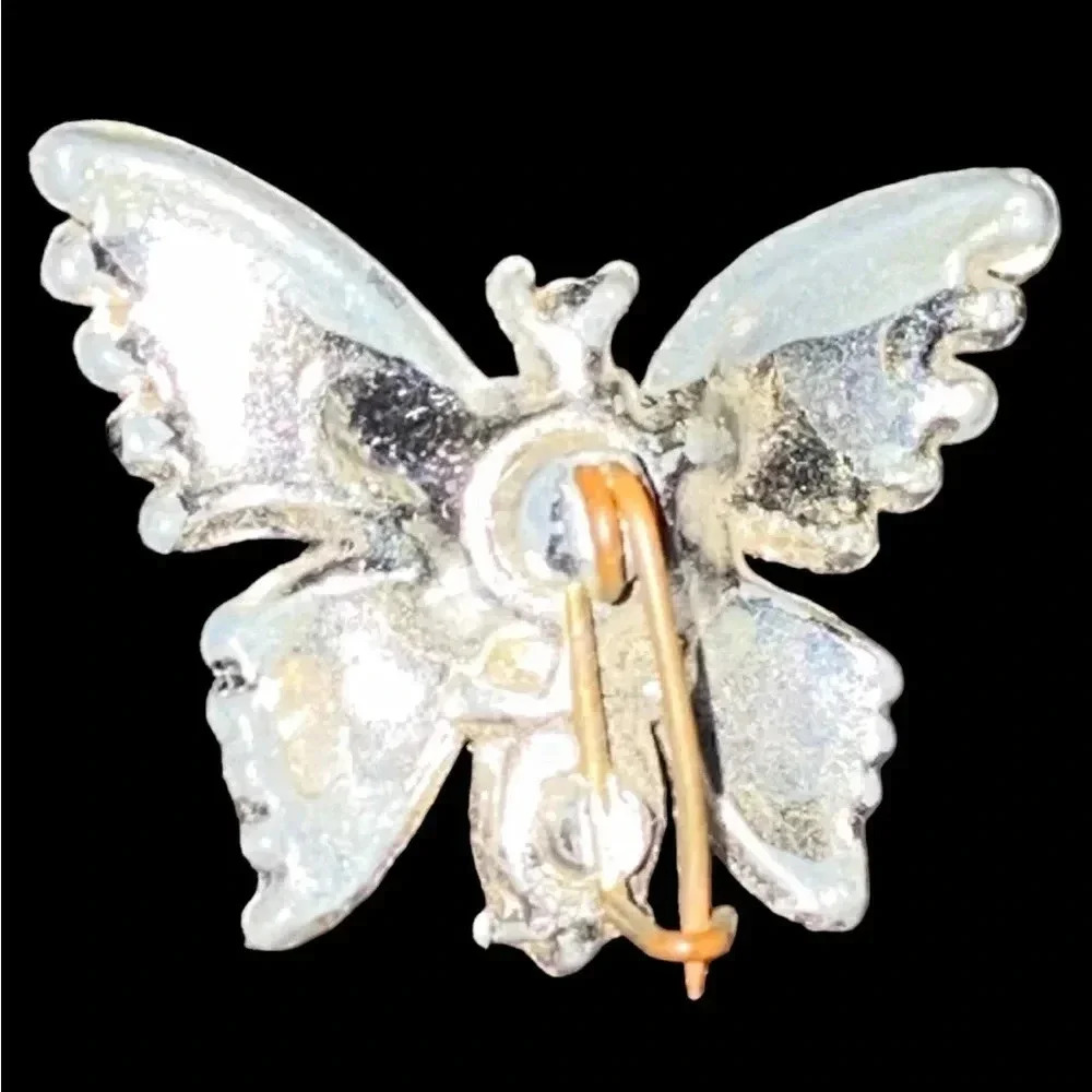 Vintage Rhinestone Silver Tone Butterfly Brooch C-Clasp - Picture 3 of 3